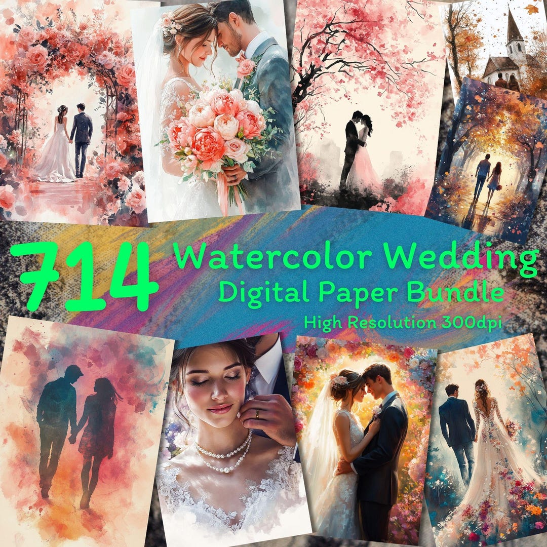 Watercolor Wedding Digital Paper Bundle: 714 JPG Files (digital ...