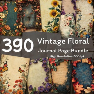 Vintage bloemen, Shabby Chic Junk Journal digitale download, levering van ongewenste tijdschriften, digitale papierbundel, papieren ambacht, digitaal dagboek, commercieel gebruik