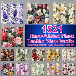 Handgeschilderde bloemenbeker – elegant aanpasbaar bloemontwerp, bloemenbeker, bloemenbeker wrap, bekerverpakking, bundel, commercieel gebruik