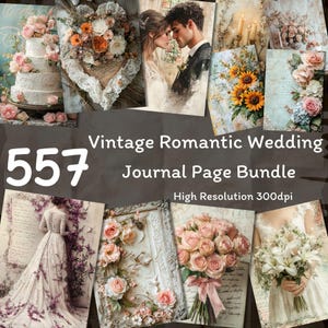 Boda romántica vintage, descarga digital de diario basura, suministro de diario basura, paquete de papel digital, manualidades de papel, diario digital, uso comercial