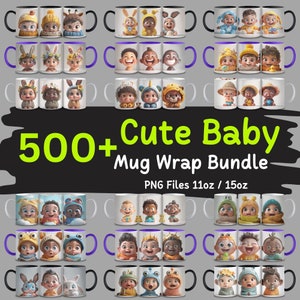 Más de 500 lindos paquetes de envoltura de taza de bebé, lindo bebé PNG, cara de bebé PNG, adorable envoltura de taza de bebé, diseño de sublimación, paquete PNG, uso comercial