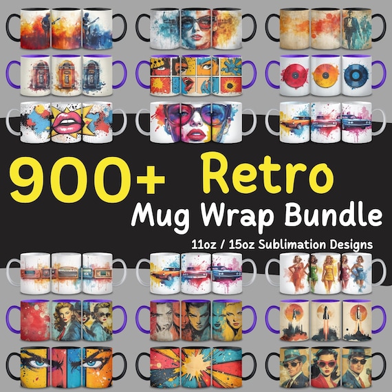 900+ Retro Mug Wrap Bundle: Old School Designs (Commercial Use)
