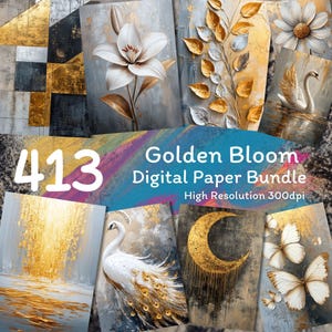 Golden Bloom Digital Paper Bundle: Scrapbooking & Journaling (Digital Download)