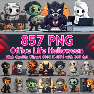 Halloween Office Clipart Bundle: 857 PNG Files (Digital Download)