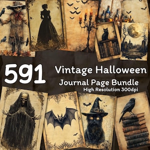 Vintage Halloween-junkjournaalpagina, digitale download, aanvoer van ongewenste tijdschriften, digitale papierbundel, papieren ambacht, digitaal dagboek, commercieel gebruik
