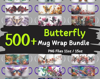 500+ Schmetterlings-Becher-Wrap-Designs: PNG-Bundle (kommerzielle Nutzung)