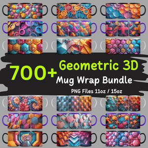 700+ Geometric 3D Mug Wrap Designs: PNG Bundle (Commercial Use)