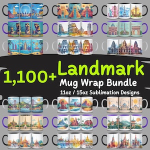 1180+ bundel mokomslag beroemde bezienswaardigheid, wereldmonumenten, reismokomslag, iconisch gebouw clipart, sublimatieontwerp, commercieel gebruik, bundel