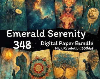 Emerald Serenity Digital Paper Bundle: Scrapbooking & Journaling (Digital Download)