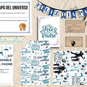 Kit imprimible Día del Padre PDF | Tarjeta, etiquetas, certificado, papel de regalo y banderines decorativos para imprimir