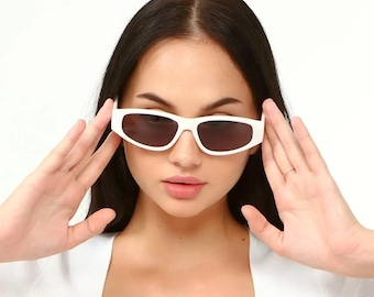 Pupa White Cateye Unisex Sunglasses, Polarized Lenses, UV400, Fashion Sunglasses, Sunglasses Goggle, Cool Women Accessories, Stylish Eyewear