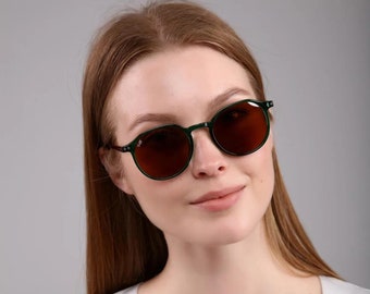 Sirius Green Leopard Runde Sonnenbrillen, polarisierte Gläser, UV400, stilvolle, modische Sonnenbrillen, Sonnenbrillen, coole Damen Herren Accessoires