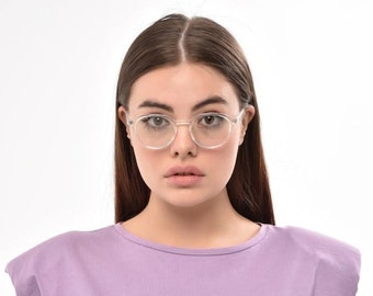 TALITA Transparent Crystal Unisex Blue Light Blocking Screen Glasses, Reading Eyeglasses, Trendy Round Eyeglass Frames, Women Glasses, UV400