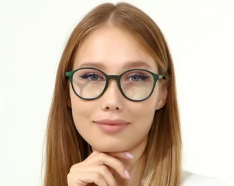 Teta Karina Emerald Green Unisex Blue Light Blocking Screen Glasses, Reading Eyeglasses, Trendy Round Eyeglass Frames, Women Glasses, UV400