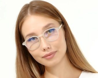 TALITA Matte Crystal Unisex Blue Light Blocking Screen Glasses, Reading Eyeglasses, Trendy Round Eyeglass Frames, Women Glasses, UV400
