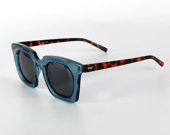 Gafas de sol unisex cuadradas con diseño de leopardo azul claro de Nunu, lentes polarizadas, UV400, gafas de sol de moda, gafas de sol, accesorios geniales para mujer