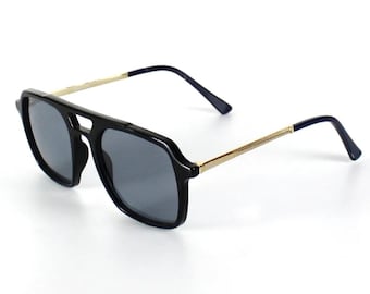 Eta Black And Gold Metal Square Sunglasses, Polarized Lenses, Stylish And Fashion Sunglasses, Sunglasses Goggles, Cool Women and Men Eyewear