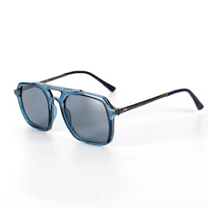 Eta Light Blue And Black Metal Square Sunglasses, Polarized Lenses, Stylish And Fashion Sunglasses, Sunglasses Goggles, Cool Women Eyewear