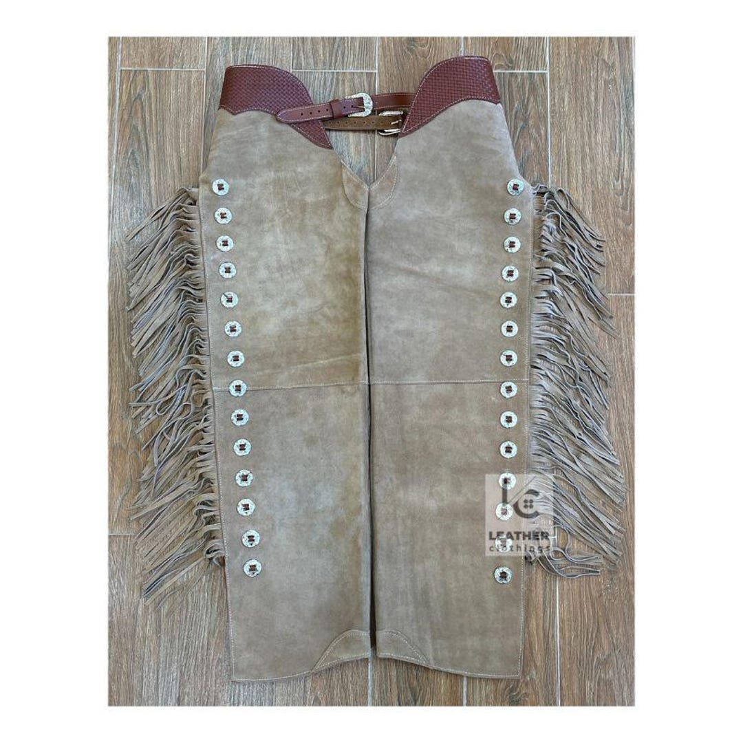 Grey Ranch Riding Chaps Men’s Gray Suede Western Chaps With Conchos & Fringe – Cowboy Rodeo ...