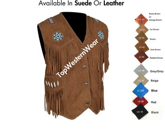 Native Indian American Fringes Suede Vest Beaded | Unisex Men Women | Southwestern |  Motorcycle Vest | Handmade | Brown Waistcoat | SV2