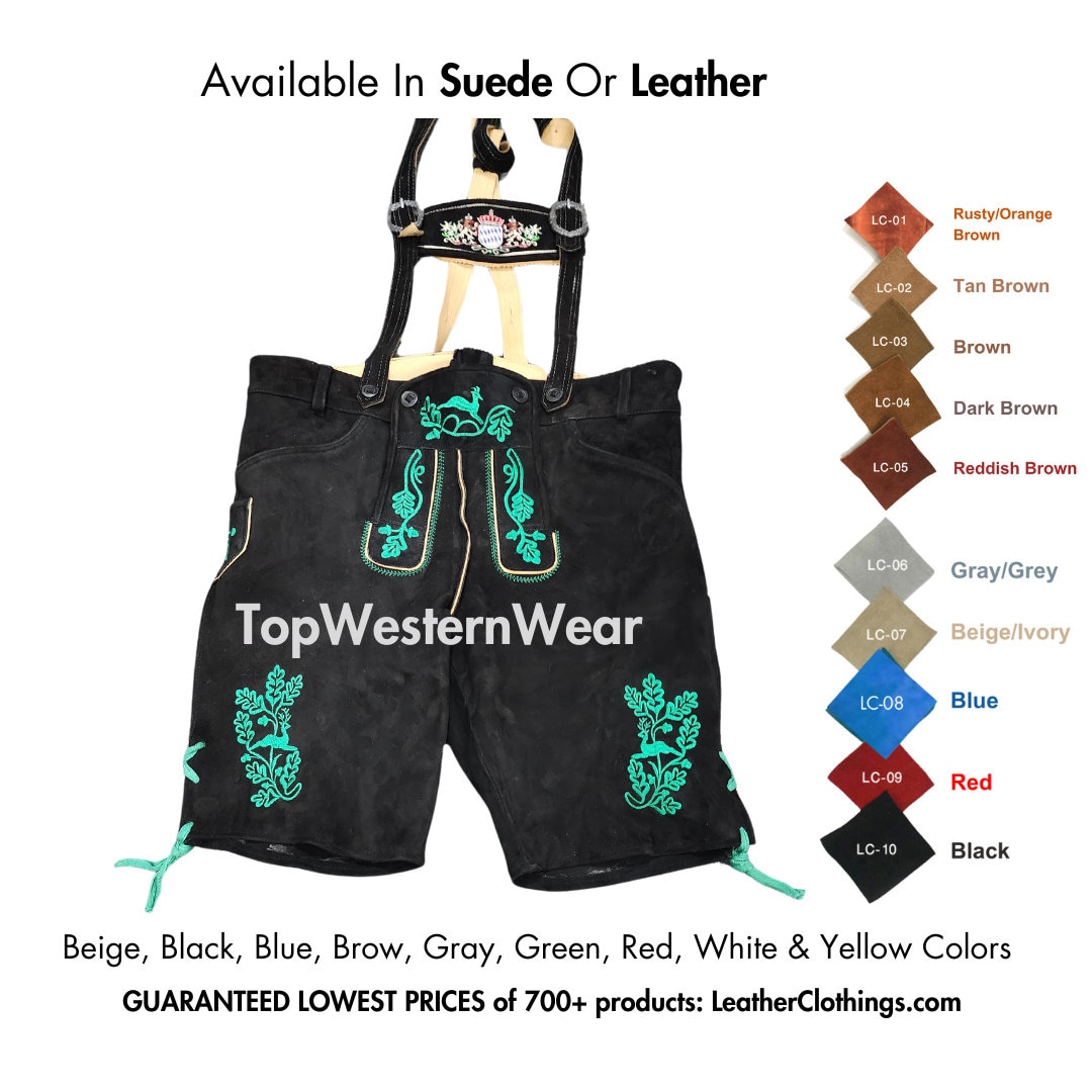 Black Bavarian Lederhosen Shorts with Deer Embroidery