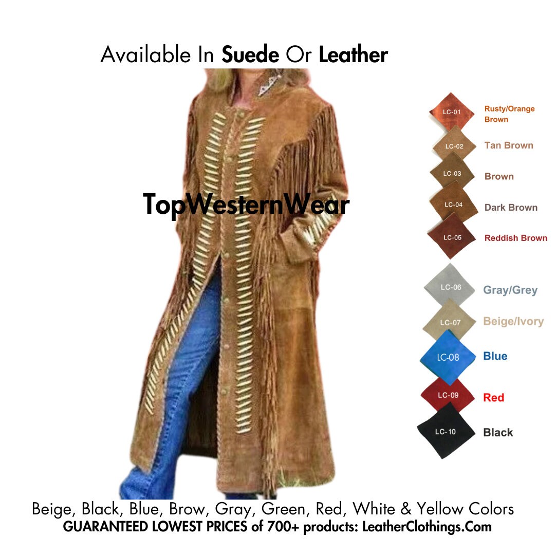 Native Indian Women Brown Suede Trench Coat With Fringes and Beads Cowgirl Suede Long Coat Rodeo Western Coat Handmade WSC1B Etsy