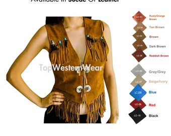 Women Brown Suede Fringes Vest With Beads | Western Vest | Native American Indian Vest |  Motorcycle Vest | Handmade | Waistcoat | V27