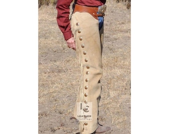 Hellbraune Wildleder-Western-Chaps mit Fransen für Herren – Cowboy Rodeo Reit-Chaps, Cowboys Reitkleidung