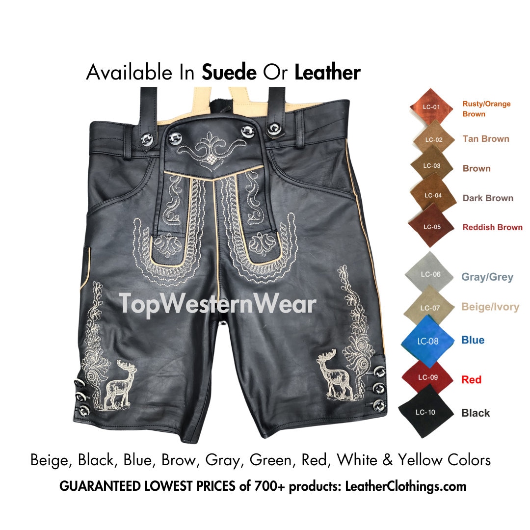 Black Bavarian Lederhosen Shorts with Deer Embroidery main image 1