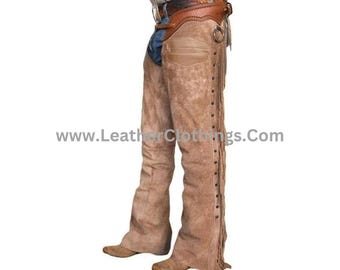 Cowboy Chaps | Western Chaps | Cowgirl Chaps | Brown Suede Chaps With Fringes | Handmade