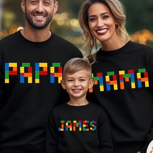 Maglioni coordinati per la famiglia Bricks, felpa per la famiglia, maglione per mamma, papà, bambino, mattoncini da costruzione, regalo coordinato per la famiglia di compleanno
