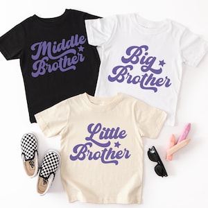 Big Middle Little T-shirt,Big Bro Toddler Shirt, Lil Bro Baby Bodysuit,Natural Brother Toddler Tee, Pregnancy Announcement,Family Matching