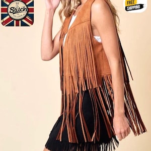 Suede Vest for Women, Fringe Party Wear, Stylish Western Cowgirl Jacket, Boho Festival Style, Sleeveless Outerwear, Trendy Fall Fashion