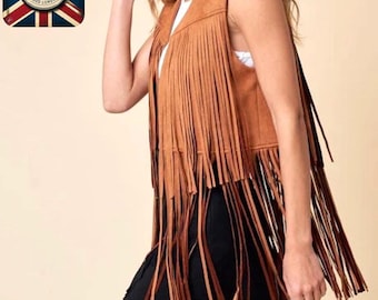 Suede Fringe Vest: Women's Western Cowgirl Boho Jacket