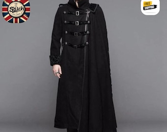 Men's Woolen Goth Overcoat: Punk Asymmetric Army Long Jacket