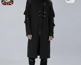 Chaqueta pirata gótica negra para hombre: chaqueta con botones de cobre hecha a mano