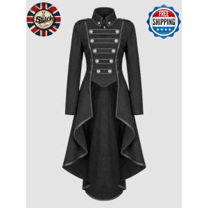Gothic Military Steampunk Coat  Victorian Long Tailcoat for Men & Women Vintage Black Jacket Cosplay, Gothic Fashion, Festival Wear