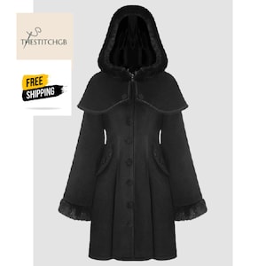 Gothic Lolita Coat Women’s Overcoat Vintage Style Dark Elegant Outerwear for Fall Winter Fashion