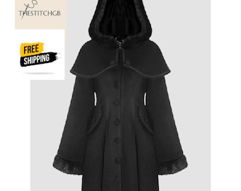 Gothic Lolita Mantel Damen Mantel Vintage Style Dunkel Elegante Oberbekleidung für Herbst Winter Mode