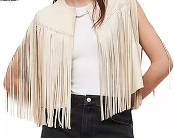 Handgemaakt leren vest met franje: western cowgirl-bohostijl