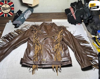 Cowboy Outlaw Brown Fringe Jacket Handmade Western Leather Coat Vintage Style Festival Wear