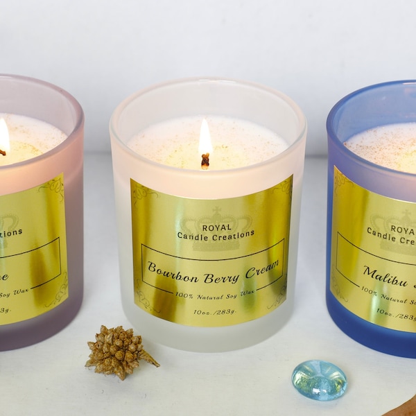 Royal Bundle All 3 Scents - 100% Natural Soy Handmade Candles - Cozy Meditation Fitness Art - Luxury Gift For Men and Women To Relax - Gold