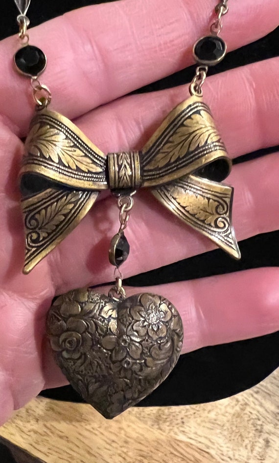 Brass Heart & Bow Necklace