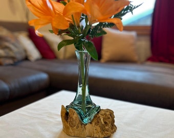 Jarrón de madera de raíz, jarrón sobre raíz, jarrón sobre madera de raíz, flores estéticas, jarrón de flores de vidrio, decoración, decoración de sala de estar, delicado