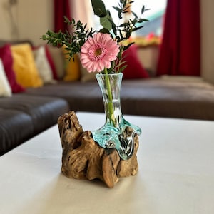 Vase root wood, vase on root, flowers aesthetic, glass flower vase, decoration, living room decoration, delicate