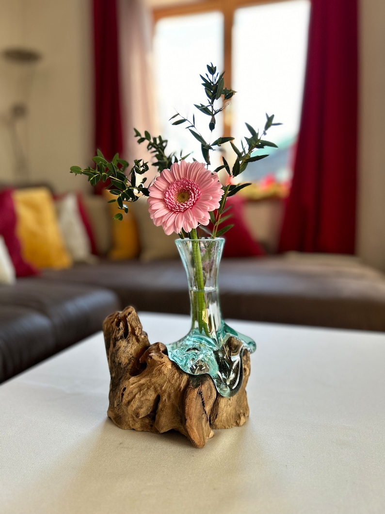 Vase Wurzelholz, Vase auf Wurzel, Blumen Ästhetisch, Glas Blumenvase, Deko, Wohnzimmer Dekoration, Zierlich Bild 3