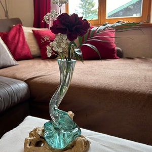Vase root wood, vase root wood spiral, vase on root, flowers aesthetic, glass flower vase, decoration, living room decoration, delicate