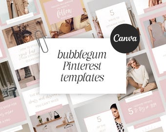 Plantillas rosas para Pinterest en Canva, plantillas femeninas para redes sociales, pines de marketing para bloggers, gráficos editables de Canva