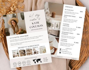 Plantilla de kit de prensa para influencers en Canva, plantilla de portafolio UGC, kit de prensa de dos páginas, presentación para creadores de contenido, kit de colaboración con marcas editable