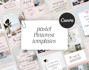 Pinterest Pin Templates Canva, Pastel Pink Feminine Social Media Templates, Blogger Marketing Pins Bundle